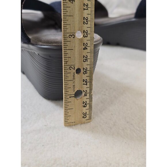 Skechers Memory Foam Navy Blue Wedge Sandals With Stretch Straps & Peep Toe Desi - Picture 8 of 12